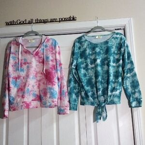 Bobbie Brooks Pink and Teal Tie-Dye Long Sleeve Tops